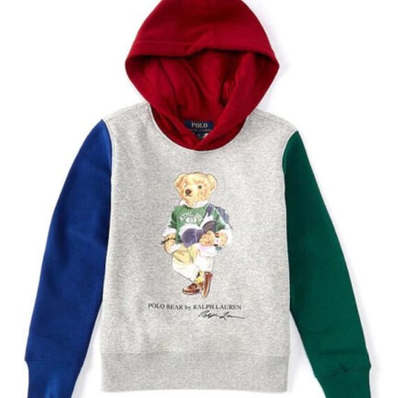 NWT POLO RALPH LAUREN BIG Boys L 14-16 Color Blocked BEAR Fleece Hoodie - Picture 7 of 7